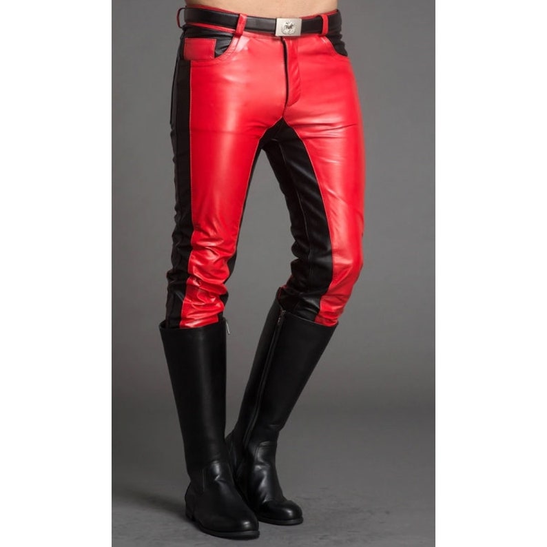 Men's Real Leather Bikers 5 Pockets Pants Leather Jeans Pants Bikers Pants